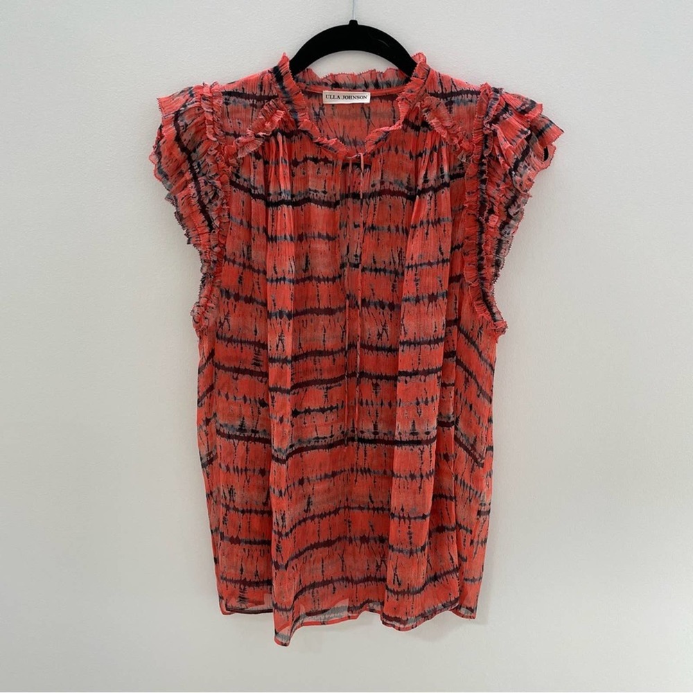 Ulla Johnson Vibrant Coral and Navy Blouse